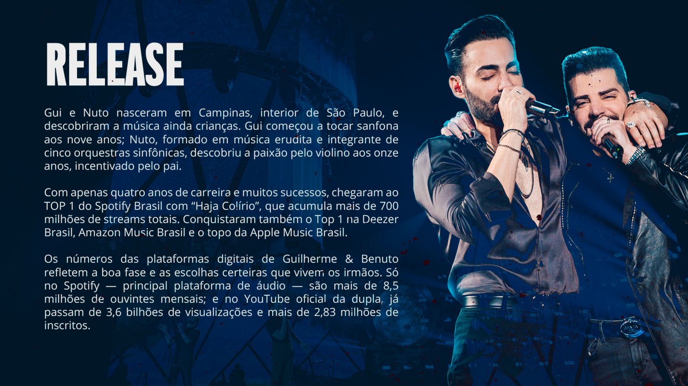 Release do material disponível de Guilherme e Benuto.
